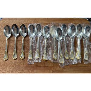 F.B. Rogers Golden Old Vienna Silverplate Large Dinner Spoons Lot of 12 NOS